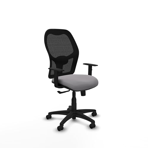 Piqueras y Crespo - Silla Oficina Polipiel Alocén con Brazos 1D, Apoyo Lumbar Regulable en Altura. Equipado con Sincro 3 Posiciones y Espuma de Corte. con Ruedas Autofrenantes. Negro/Gris