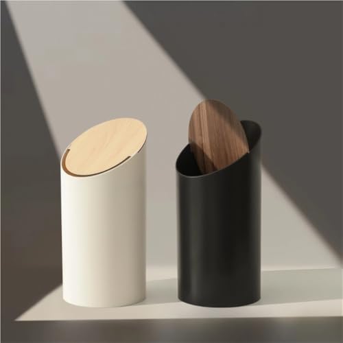 Caneca de basura plástica con tapa giratoria y madera miniatura 7