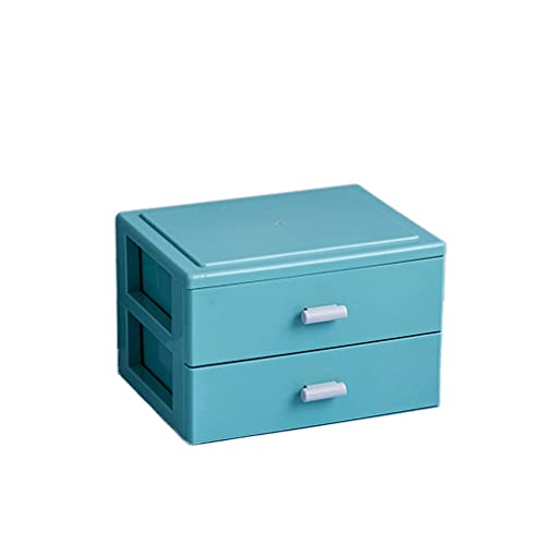 Cajonera apilable de plástico para almacenamiento de armario y baño, cajas de maquillaje de 2 capas en color azul