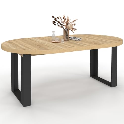 IDMarket - Table à Manger Extensible Ronde Phoenix 4-10 Personnes Bois et Noir 110-200 cm