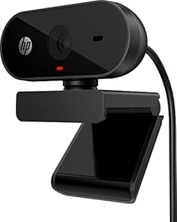 HP PC Webcam 320, 1080p FHD webcam, Compatible with Chrome, Auto Light Corrector, Built-in Microphone, 66 Degree Wide Angle Field of View, Support with 360 Degree Swivel Clip, Black