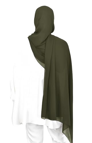 Lina & Lily Matched Hijab & Undercap Set, Chiffon Muslim Head Scarf, Jersey Tie-Back Inner Cap (Olive Green)
