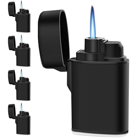 Navpeak Mini Torch Lighter Windproof Jet Flame Butane Refillable Pocket Lighter for Candles, Outdoor, Camping, Fireplaces, Gas Stove, BBQ & Survival Gear, Pack 5, Black Color (Butane not Included) Cover