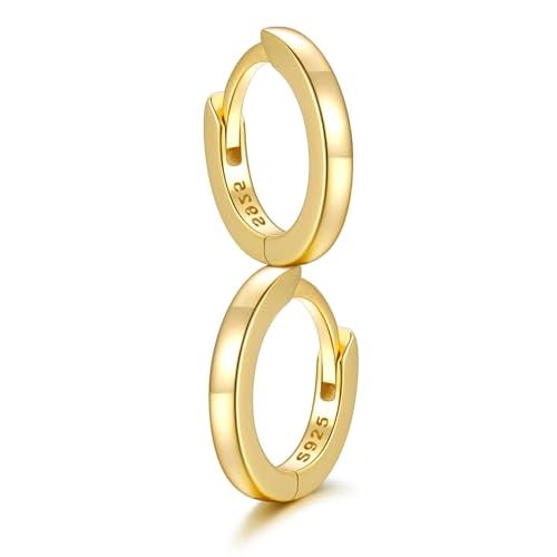 SILVERCUTE 925 Sterling Silver Huggie Hoop Earrings for Women,Hypoallergenic Small Hoop Earrings Lightweight Silver/14K Gold Hoops Cartilage Earrings