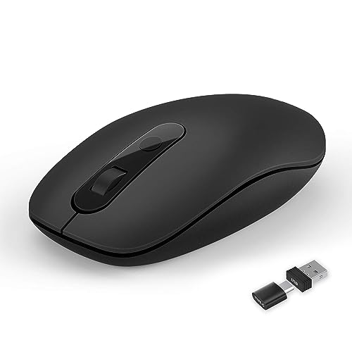 seenda Ratón inalámbrico 2,4 GHz [2 en 1] con receptor USB C   Ratón inalámbrico USB C silencioso para PC, portátil, MacBook, tablet y Windows   2400 DPI   Negro