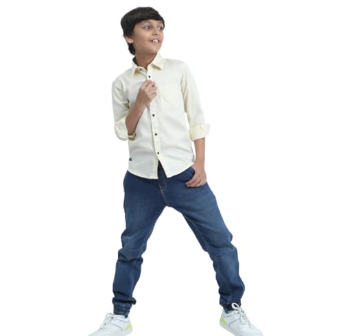 Image of Red Nine Rocket Science Boys' Solid Satin-Finish Poly Cotton Shirt | Single Pocket, Spread Collar, Long Sleeve, Casual