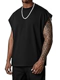 Men's Workout Sleeveless Tank Top Oversized Cut Off Muscle Gym T-Shirts Casual Crew Neck Sleeveless Tops Black