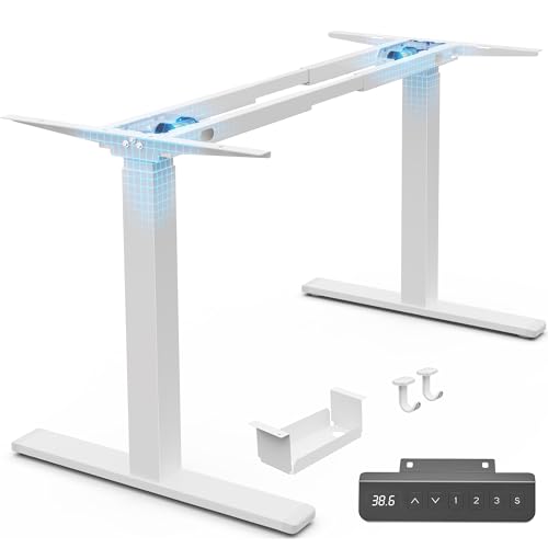 Huuger Dual Motor Electric Standing Desk Frame, Sit Stand up Desk Leg for 47.2” to 86.6” Desktop, Computer Desk Leg with Cable Tray, 3 Memory Height Presets, 2 Hooks, White Frame Only