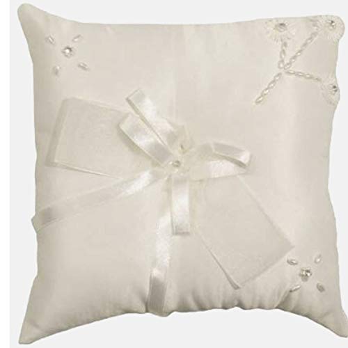 Cuscino per anelli per matrimonio, crema, cuscino per fedi nuziali, con perle decorative, quadrato, 20 x 20 cm