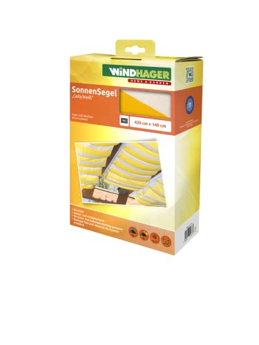 Windhager Sonnensegel für Seilspanntechnik, Wintergarten und Terrassen Beschattung, Seilspannmarkise, 420 x 140 cm, gelb/weiß