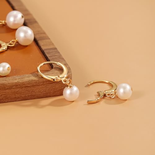 Image of Freshwater Pearl Stud Earrings for Women - Hypoallergenic 925 Silver Plated With 14k Gold Genuine Round White Pearls Elegant Gift for Her