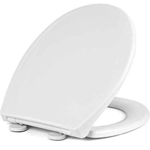 Pipishell Asiento de Tapa wc, Tapas WC de inodoro con cierre suave Tapa WC de universel con un Botón de Liberación Rápida, Top Fixing O-Shaped