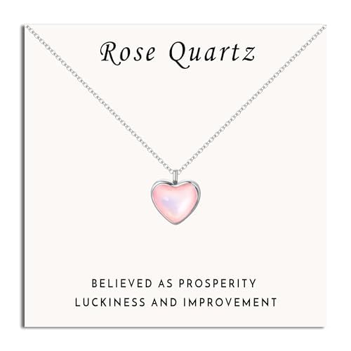 SmileBelle Heart Necklace for Women,Black Tourmaline Red Carnelian Rose Quartz Necklace as Valentine Day Gifts for Girls,Jade Moonstone Necklaces Pink Jewelry Lover Necklaces Anniversary Birthday Gift