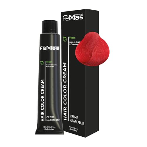 FemMas teinture pour cheveux Blond Moyen Rouge Intense 7.66 I Crème professionnelle à l'huile d'argan, kératine et céramides I Coloration permanente ou teinture pour des résultats durables I 100 ml
