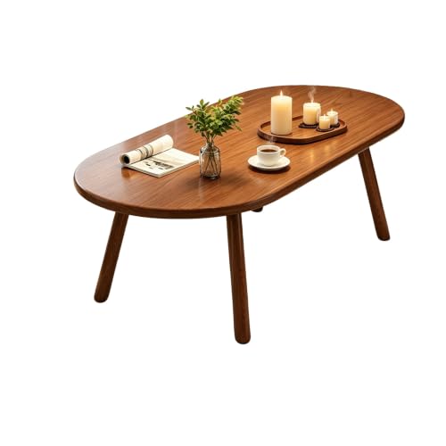Table Basse en Noyer, Table Basse Ovale for Le Salon, Petite Table Centrale sans Assemblage avec Plateau en Bois épais, Table de Cocktail Peu encombrante for...