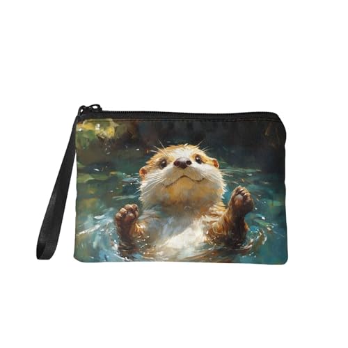 COEQINE Cute Sea Otter Wallet Women Small Wristlet for Girls Cin Purse with Zipper for Birthday Travel