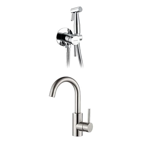 Set GRIFEMA: Grifo Lavabo Giratorio 360° Gris + Ducha Bidet con Soporte, Manguera y Mezclador – Agua Caliente y Fría, Diseño Moderno para Baño y WC