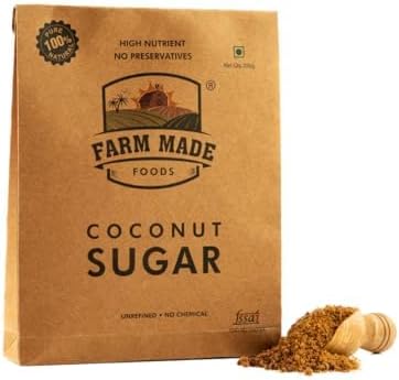 Farm Made Organic Coconut Sugar 250g - Unprocessed, Low GI, Diabetic Safe, Non-GMO, Natural Sweetener (Pack of 1)