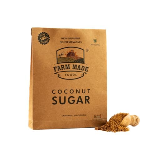 Farm Made Organic Coconut Sugar 250g - Unprocessed, Low GI, Diabetic Safe, Non-GMO, Natural Sweetener (Pack of 1)