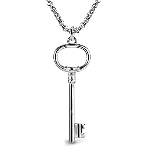 H&Beautimer Unisex 925 Sterling Silver Solid Necklace - Classic Key Pendant Rolo Chain For Women's Man's - 18,20,22,24,26,28,30'' - Handmade in Italy - Silver Fine Jewelry