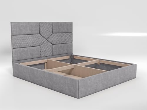 Image of Acacia Modern Upholstered King Size Bed with Box Storage for Bedroom | Wooden Double Bed with Storage | Platform Cot Bed with Upholstery Premium Fabric | 6.5 x 6 Ft | Sheesham Wood ()
