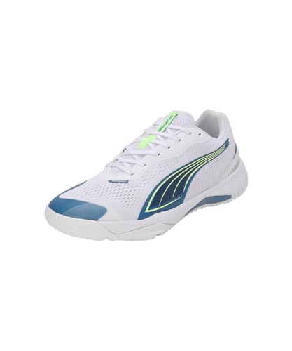 PUMA Unisex Solarstrike III Indoor Court Shoe, White-Blue Horizon, 38.5 EU