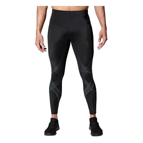 CW-X Men's Stabilyx Joint Support Compression Tight, Pants for Running and Recovery, Black/Forest Cover
