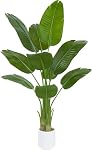 Artificial Bird of Paradise Tree 5ft - Faux Banana Leaf Palm Plant with White Planter, Lifelike Large Silk Floor Tree for Indoor Outdoor Modern Decor, Home Living Room Office Housewarming Gift