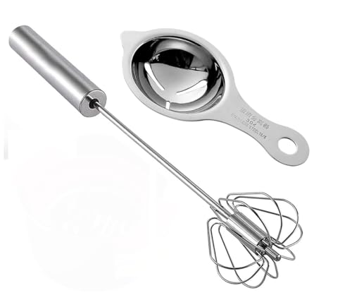 Image of YANCI Egg Separator and Egg Whisk Set, Food Grade 304 Stainless Steel Egg Yolk Separator, Egg White Separator and Whisk, Suitable for Kitchen Cooking, Baking, Blending, Stirring, Silver