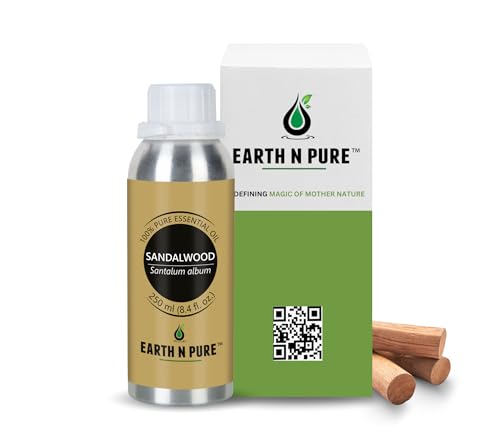 Image of Earth N Pure Sandalwood Essential Oil for Skin & Aromatherapy - 100% Pure Premium Sandalwood Oil (Chandan Oil) for Face, Glow & Diffuser - 250ml
