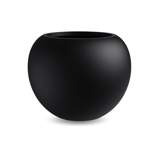 13.5 H x 17 Dia (12 Pot Opening) Round Fiberstone Planter with Drainage Hole Durable Garden Flower Pots Black Resistant for Indoor and Outdoor Planters for Large Plants pot for Home Decor Patio