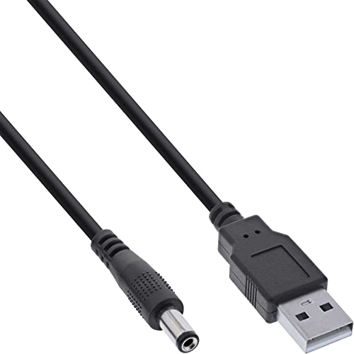 InLine® Cavo adattatore di alimentazione USB DC da maschio a DC 5,5 x 2,10 mm, nero, 1 m