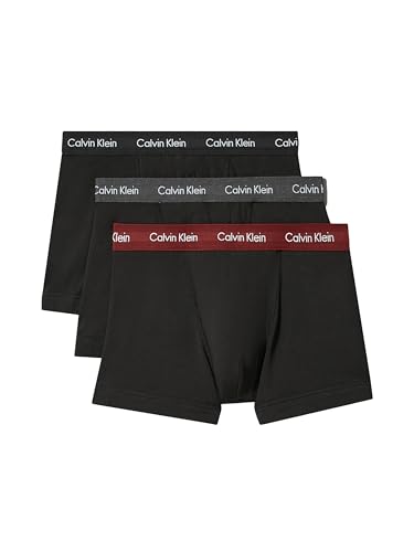 Calvin Klein Men's EU Cotton Stretch 3PK Trunk 3PK Trunk 3PK, Black Bodies W/Black, Grey Heather, Syrah WBS, M