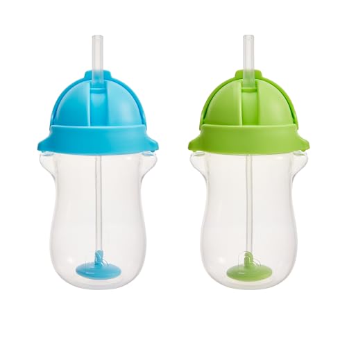 Munchkin Any Angle Weighted Toddler Straw Cups with Click Lock Lid, 10 Ounce, 2 Pack, Blue/Green