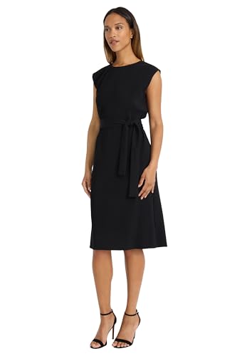 Maggy London Women's Midi Sheath Cap Sleeves-Self-tie Belt-Textured Rib-Knit Fabric-Versatile Cocktail Dress2