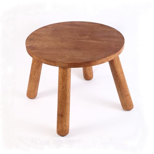 zaowofires Round Solid Wooden Stool Plant Stand Step Stool Walnut 9.3 H
