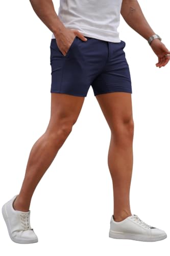 Image of GINGTTO Mens Slim Fit Shorts Plaid Chino Short Tapered Leg Skinny Stretch