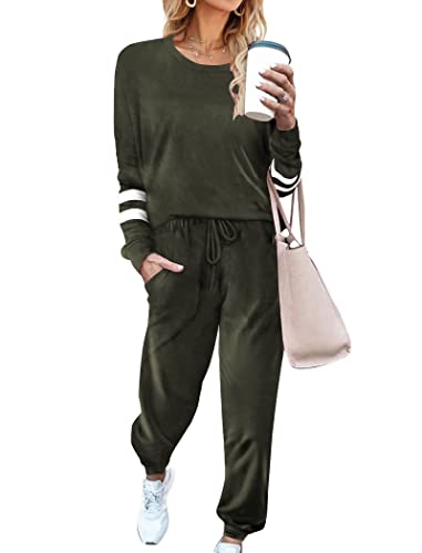 Ekouaer Sweatsuits for Women Velour Tracksuit 2 Piece Sweatsuits Long Sleeve Nightwear Set Jogging Suits Sports Outfit