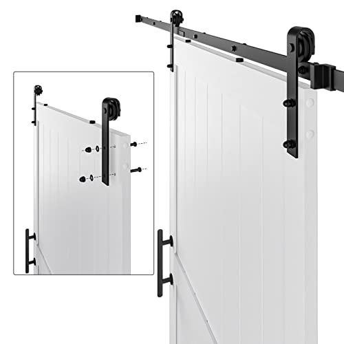 Coshomer 48In X 84In Mdf Sliding Barn Door With 8Ft Barn Door Hardware Kit & Handle, Pre-Drilled Holes Easy Assembly -Solid Wood Slab Inside Covered With Water-Proof Pvc Surface, White, H-Frame #TOP6