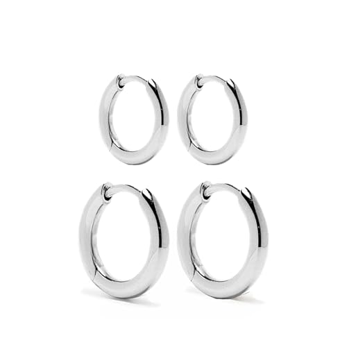 Conjunto Brinco Argola Feminina Primeiro e Segundo Furo em Aço inoxidável 316l Antialérgico Cor Dourado ou Prata (Prata)