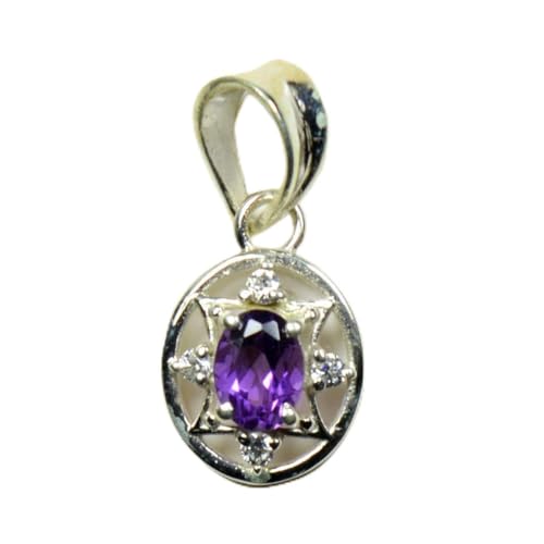 Pendentif améthyste violette en argent fait main forme ovale pierre de naissance février