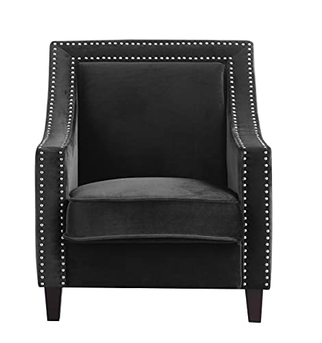 Iconic Home Camren Accent Club Chair Velvet Upholstered Swoop Arm Silver Nailhead Trim Espresso Finished Wood Legs Modern Contemporary, Black,Fac2993-An #TOP2