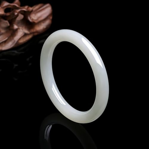 Natural Jade Bracelet Nephrite White Jade Bangle Round Feng Shui Gemstone Dainty Jewelry Hetian Jade Bangle Bracelet for Women Mom Daughter Size 54(170)-60(230) Y1012559-Y10125604