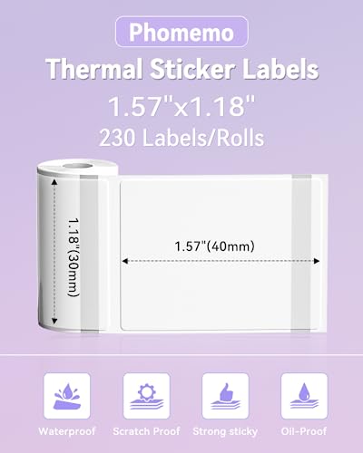 Image of Phomemo Labels- 3 Rolls Thermal Clear Label- M110 /M221 /M220 /M120 /M200 Transparent Thermal Paper 1.57 inchx1.18 inch(40x30mm)- Sticker Label for Logo /Barcode /Stickers /Address Labels