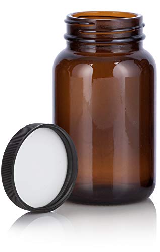 5 oz Amber Glass Packer Bottle with Black Ribbed Lid (6 pack)