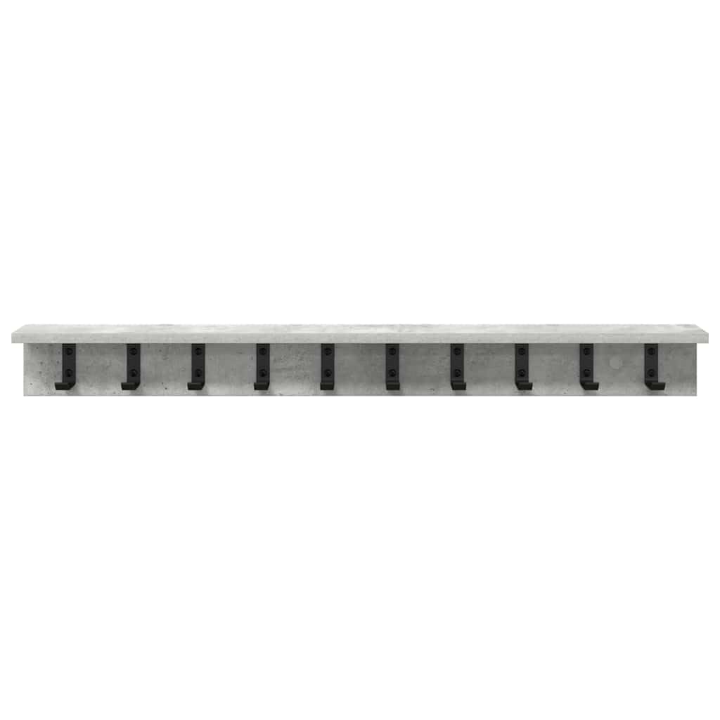 39-Inch Engineered Wood Wall Shelf with Metal Hooks, Concrete Gray | This 39.4 x 4.1 inch wall-mounted coat rack is ideal for hanging coats and keys in entryways, bedrooms, and offices.