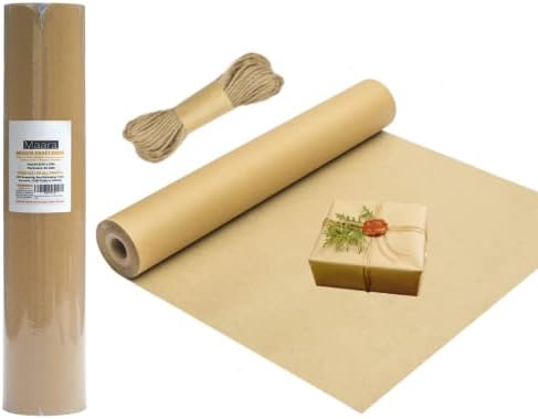 MAARA Brown Kraft Wrapping Paper Roll 43CM X 25M With 10M Jute Twine String, 100% Recycled ECO Friendly Brown Parcel Packing Paper For Posting, Ideal For Arts & Crafts, Gift Wrapping
