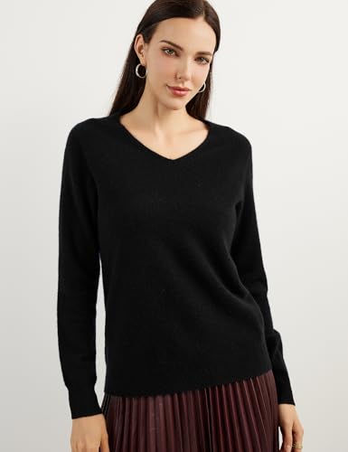 100% Pure Cashmere Women's Sweater V-Neck Long Sleeve 2025 Fall Winter Warm Soft Knit Pullover3