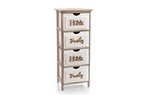 Gicos Import Export Srl Mobile Cassettiera In Legno 4 Cassetti Decorata Home Family 36 * 28 * 88 Cm Shabby Chic Iba-805691
