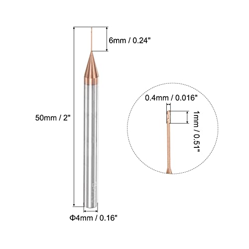 Image of uxcell Square Nose End Mill, 0.4mm Solid Carbide AlTiSin Coated Long Reach CNC Router Bits 2 Flutes Milling Cutter with Extended Neck, 6mm Cutting Length 4mm Shank